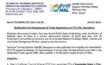 HAL Recruitment 2023 : 1060 ট্রেড শিক্ষানবিশ পদের জন্য আবেদন করুন !!! HAL-Recruitment-2023