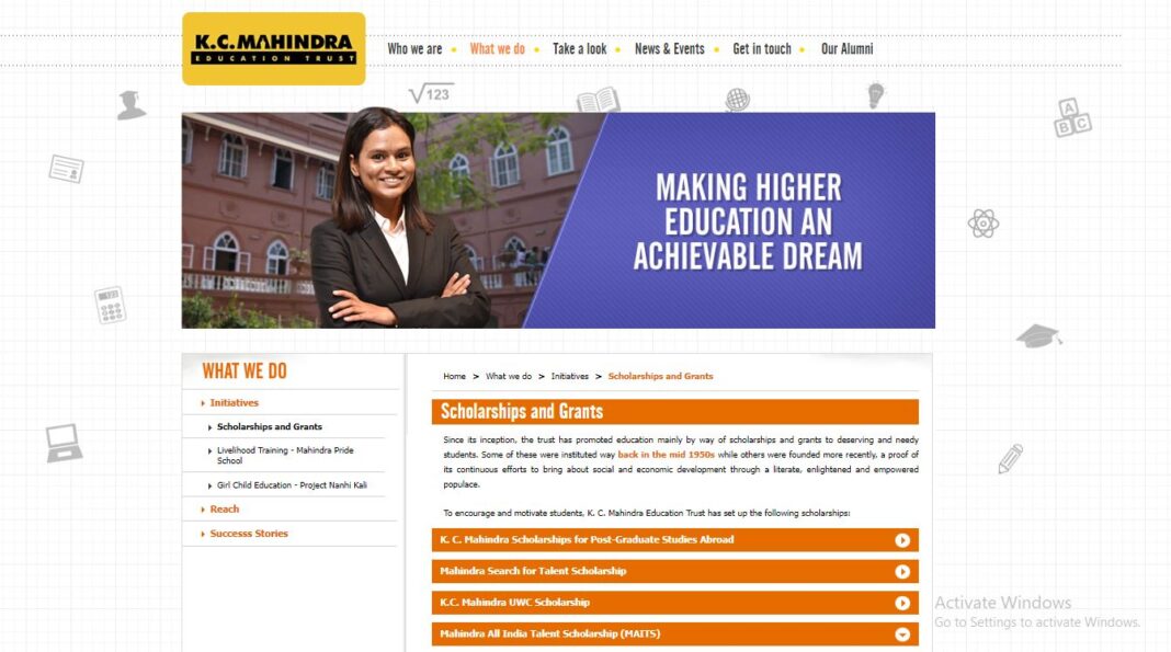 K C Mahindra Scholarship K C Mahindra Scholarship