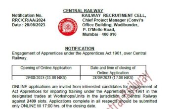 Central Railway Recruitment 2023 : অনলাইনে আবেদন করুন | 2409 শিক্ষানবিশ শূন্যপদ | Central-Railway-Recruitment-2023