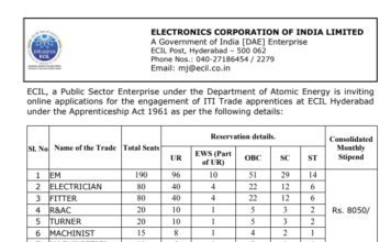 ECIL ITI Trade Apprentice Recruitment : যোগ্যতা এবং নির্বাচন প্রক্রিয়া পরীক্ষা করুন !!! 484টি শূন্যপদ!!! ECIL ITI Trade Apprentice Recruitment