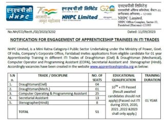 NHPC Recruitment 2023 : আইটিআই শিক্ষানবিশ প্রশিক্ষণার্থী | 51টি পোস্ট | ITI/ 10 তম যোগ্যতাই আবেদন করুন NHPC-Recruitment-2023