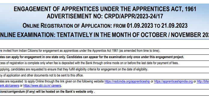 SBI Apprentice Recruitment 2023 : স্টেট ব্যাঙ্ক অফ ইন্ডিয়াতে বিনামূল্যে প্রশিক্ষণের সুযোগ !!! স্টাইপেন্ড ১৫ হাজার টাকা !!! SBI Apprentice Recruitment 2023