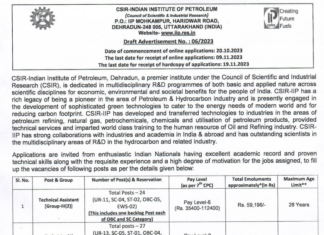 CSIR-IIP Recruitment 2023 : 51 টেকনিক্যাল অ্যাসিস্ট্যান্ট, টেকনিশিয়ান পোস্ট!!! অনলাইনে আবেদন !!! CSIR-IIP Recruitment 2023