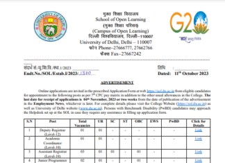 The School of Open Learning (SOL) Recruitment : কেন্দ্রীয় মুক্ত বিদ্যালয়ে নন-টিচিং পদে স্টাফ নিয়োগ !!! উচ্চমাধ্যমিক পাশে আবেদন করুন !!! The School of Open Learning (SOL) Recruitment