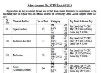 NIT Patna Recruitment 2023 : 47 টি অশিক্ষক শূন্য পদের জন্য বিজ্ঞপ্তি !!! অনলাইনে আবেদন !!! যোগ্যতা এবং ফি পরীক্ষা করুন !!! NIT Patna Recruitment 2023
