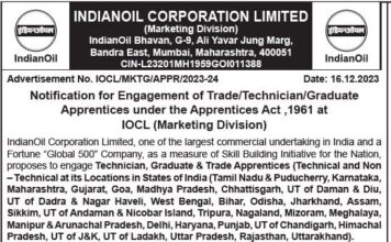 IOCL Recruitment 2023 : শিক্ষানবিশ পদে নিয়োগ !!! ইন্ডিয়ান অয়েলে !!! রেজিস্ট্রেশন শুরু !!! কী ভাবে আবেদন করবেন ? IOCL Recruitment 2023