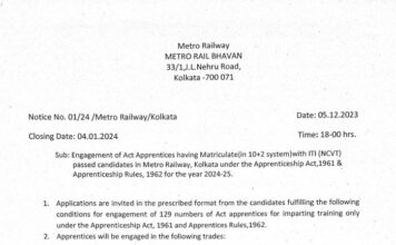 Kolkata Metro Recruitment 2023 : মেট্রো রেলে নিয়োগ !!! ন্যূনতম যোগ্যতা আই টি আই পাস !!! Kolkata Metro Recruitment 2023